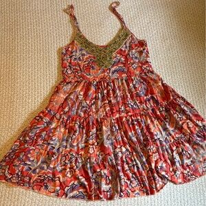 Free People Floral  Sundress Beaded Neckline